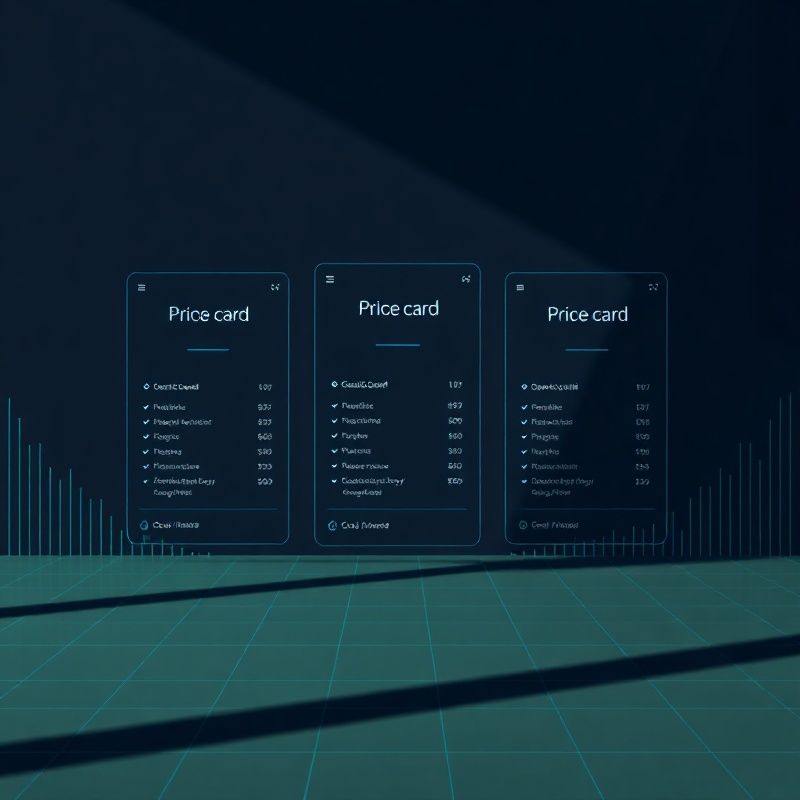 Three pricing card outlines on a teal-accented dark grid